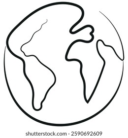 simple icon of the planet earth in line art style drawn with an original outline, for logos and various designs