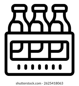 Simple icon of a plastic crate holding glass bottles, perfect for topics related to the beverage industry, delivery services, or packaging