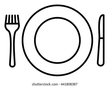 Simple icon with plate, knife and fork, diner icon, breakfast icon, supper icon