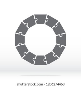 Simple icon polygon puzzle in gray. Simple icon Puzzle of twelve poligonal pieces on gray background. Flat design. Vector illustration EPS10.