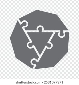 Simple icon polygon puzzle in gray. Simple icon puzzle of the nine elements and triangle center on transparent background. Vector illustration for your web site design, logo, app, UI. EPS10.