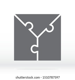 Simple icon polygonal puzzle in gray. Simple icon polygonal puzzle of the three elements on gray background. Flat design. Vector illustration EPS10. 