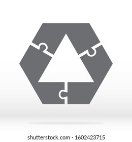 Simple icon polygonal puzzle in gray. Simple icon polygonal puzzle of the three elements on gray background. Puzzle of Hexagon. Vector illustration EPS10. 