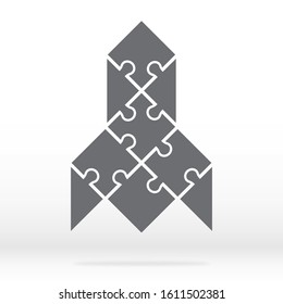 Simple icon  polygonal puzzle in gray. Simple icon polygonal puzzle of the nine elements on gray background. Puzzle of Rocket. Vector illustration EPS10.