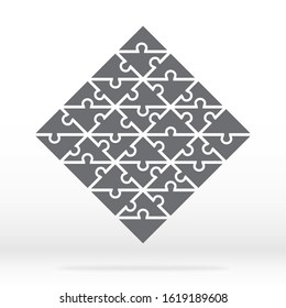 Simple icon polygonal puzzle in gray. Simple icon polygonal puzzle of thirty two elements on gray background.  Rhombus. Vector illustration EPS10.