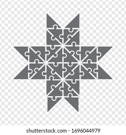 Icono simple puzzle poligonal en gris. Icono simple puzzle poligonal de treinta y dos elementos sobre fondo transparente.  La Cruz. Imagen del vector EPS10.