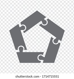 Simple icon polygonal puzzle in gray. Simple icon pentagon puzzle of the five elements  on transparent background for your web site design, app, UI. Flat design. EPS10.