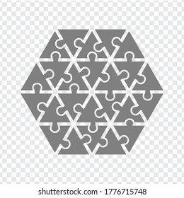 Simple icon polygonal puzzle in gray. Simple icon polygonal puzzle of the twenty four elements on transparent background. Puzzle of Hexagon. Vector illustration EPS10. 