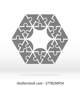 Sencillo rompecabezas poligonal en gris. Sencillo rompecabezas poligonal de ícono de los veinticuatro elementos sobre fondo gris. Rompecabezas del hexágono. Ilustración del vector EPS10. 