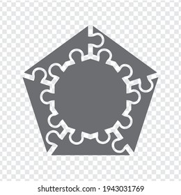 Einfaches polygonales Icon-Puzzle auf Grau. Einfache Ikone Pentagon-Puzzle der fünf Elemente und Dekagon-Zentrum auf transparentem Hintergrund.  EPS10.