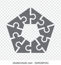 Einfaches polygonales Icon-Puzzle auf Grau. Einfaches Pentagon-Puzzle der zehn Elemente auf transparentem Hintergrund für Ihr Web-Site-Design, App, UI. Flaches Design. EPS10.