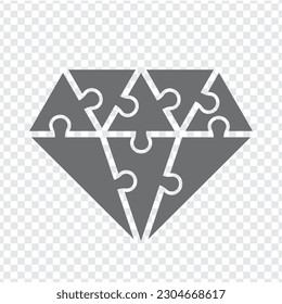 Simple icon polygonal puzzle in gray on transparent background. Simple icon diamond puzzle of the different seven elements. Vector illustration EPS10.