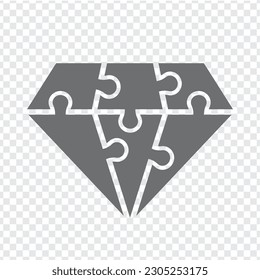 Simple icon polygonal puzzle in gray on transparent background. Simple icon diamond puzzle of the different six elements. Vector illustration EPS10.