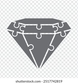 Simple icon polygonal puzzle in gray on transparent background. Simple icon diamond puzzle of the different seven elements. Vector illustration EPS10.
