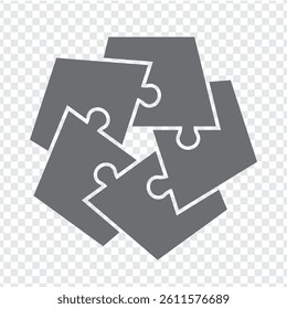 Simple icon polygonal puzzle in gray. Simple icon puzzle of the five elements  on transparent background for your web site design, app, UI. EPS10.