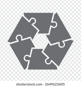 Ícone simples poligonal em cinza. Simples quebra-cabeça de ícone dos seis elementos no fundo transparente para o seu design de site, aplicativo, UI. EPS10