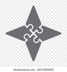 Icono simple del rompecabezas poligonal en gris.  Simple estrella de rompecabezas de los cuatro elementos sobre fondo transparente para el diseño de tu sitio web, logotipo, aplicación, U. EPS10.