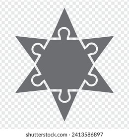 Icono simple del rompecabezas poligonal en gris.  Simple estrella de rompecabezas de los seis elementos y centro en fondo transparente para el diseño de su sitio web, logotipo, aplicación, U. EPS10.