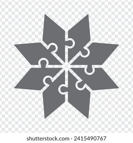 Simple icon of polygonal puzzle in grey.  Simple icon puzzle star of the eight elements on transparent background for your web site design, logo, app, U. EPS10.