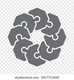 Simple icon of polygonal puzzle in grey.  Simple icon puzzle octagon of the eight elements on transparent background for your web site design, logo, app, U. EPS10.