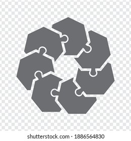 Simple icon polygonal puzzles in gray. Simple icon heptagon puzzle of the seven elements on transparent background for your web site design, app, UI. EPS10.