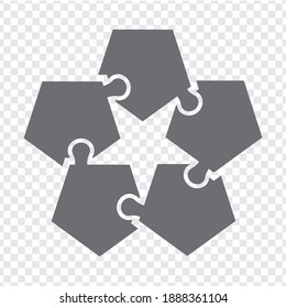 Simple icon polygonal puzzles in gray. Simple icon pentagon puzzle of the five elements on transparent background for your web site design, app, UI. EPS10.