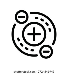 Icono simple de iones positivos y negativos que se atraen entre sí