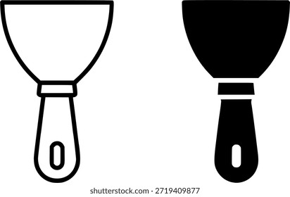 Icono simple, ilustración de cuchillo de masilla, contorno y versiones de silueta
