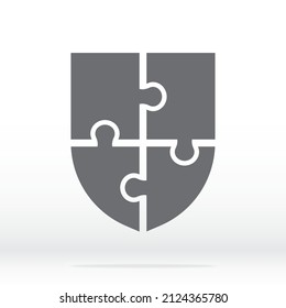 Simple icon puzzle  coat of arms in gray. Simple icon puzzle of the four elements  on gray background for your web site design, app, UI. EPS10.
