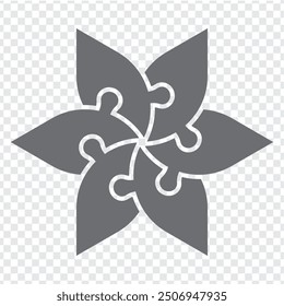 Simple icon puzzle flower in gray. Simple icon puzzle of the six elements  on transparent background for your web site design, app, UI. EPS10.