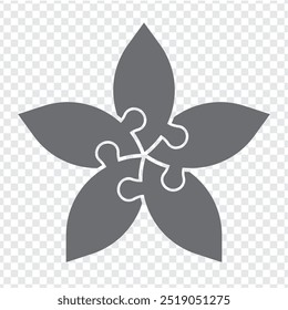 Simple icon puzzle flower in gray. Simple icon puzzle of the five elements  on transparent background for your web site design, app, UI. EPS10.