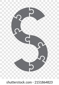Simple icon puzzle in gray. Simple icon puzzle character S of the eight elements  on transparent background for your web site design, app, UI. EPS10.
