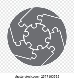 Simple icon puzzle in gray. Simple icon circle puzzle of the six elements and center on transparent background for your web site design, app, UI. EPS10.