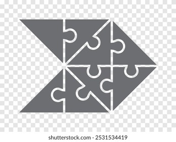 Simple icon puzzle in gray.  Simple icon puzzle of the eight elements on transparent background. Arrow puzzle.  Vector illustration for your design, app, UI.  EPS10.