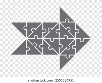 Simple icon puzzle in gray.  Simple icon puzzle of the eighteen elements on transparent background. Arrow puzzle.  Vector illustration for your design, app, UI.  EPS10.