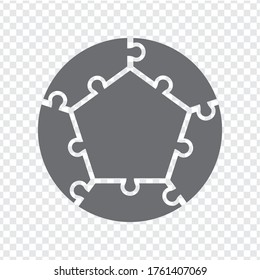 Simple icon puzzle in gray. Simple icon puzzle of the five elements  and center on transparent background your web site design, logo, app, UI.  Vector illustration EPS10.