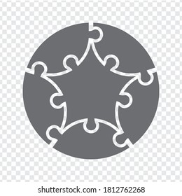 Simple icon puzzle in gray. Simple icon puzzle of the five elements  and center on transparent background your web site design, logo, app, UI.  Vector illustration EPS10