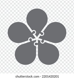 Simple icon puzzle in gray. Simple icon puzzle of the five elements on transparent background your web site design, logo, app, UI.  Vector illustration EPS10.