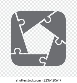 Simple icon puzzle in gray. Simple icon puzzle of the five elements  on transparent background for your web site design, app, UI. EPS10.