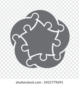 Simple icon puzzle in gray. Simple icon puzzle of the five elements and center on transparent background for your web site design, app, UI. EPS10.