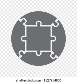 Simple icon puzzle in gray.  Simple icon puzzle of the four elements and center on transparent background. Flat design. Vector illustration EPS10.