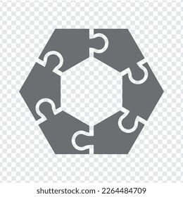 Sencillo rompecabezas en gris. Sencillo rompecabezas hexagonal de los seis elementos sobre fondo transparente para el diseño de su sitio web, aplicación, interfaz de usuario. EPS10.