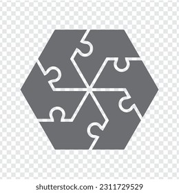 Simple icon puzzle in gray. Simple icon hexagon puzzle of the six elements  on transparent background for your web site design, app, UI. EPS10.