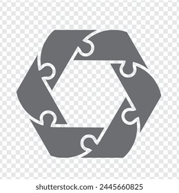 Einfaches Icon Puzzle in grau. Einfaches Icon Sechseck-Puzzle von sechs Elementen auf durchsichtigem Hintergrund für Ihre Website Design, App, UI. EPS10.