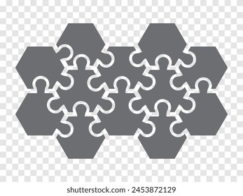 Simple icon puzzle in gray. Simple icon hexagons puzzle of twelve elements on transparent background for your web site design, app, UI. EPS10.