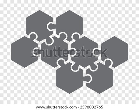 Simple icon puzzle in gray. Simple icon hexagons puzzle of eight elements on transparent background for your web site design, app, UI. EPS10.