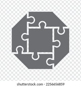 Simple icon puzzle in gray. Simple icon octagon puzzle of the four elements and center on transparent background for your web site design, app, UI. EPS10.