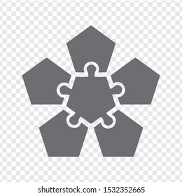 Simple icon puzzle in gray. Simple pentagon puzzle of the five elements on transparent background your web site design, logo, app, UI.  Vector illustration EPS10.