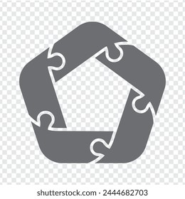 Simple icon puzzle in gray. Simple icon pentagon puzzle of five elements on transparent background for your web site design, app, UI. EPS10.