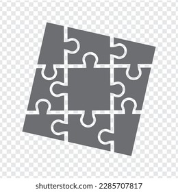 Simple icon puzzle in gray. Simple icon polygonal puzzle of the nine elements  on transparent background for your web site design, app, UI. EPS10.